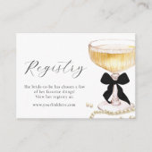 Pearls Prosecco Black Bow Bridal Shower Registry Informatiekaartje (Voorkant)