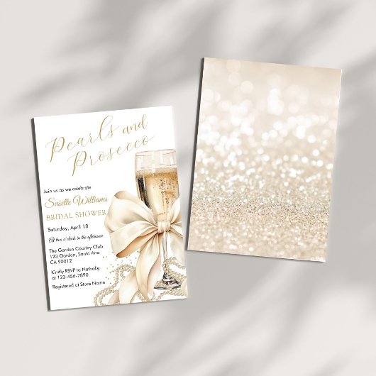 Pearls & Prosecco Bow Bridal Shower Invitation Kaart