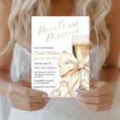 Pearls & Prosecco Bow Bridal Shower Invitation Kaart