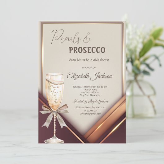 Pearls Prosecco Bow Lijst Kaart (Staand voorkant)