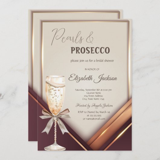 Pearls Prosecco Bow Lijst Kaart (Voorkant / Achterkant)