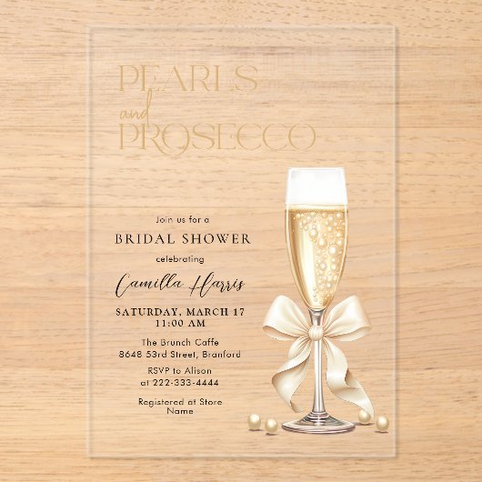 Pearls & Prosecco Bridal Shower Acryl Uitnodigingen (Voorkant)