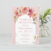 Pearls & Prosecco Bridal Shower Invitation Kaart (Staand voorkant)