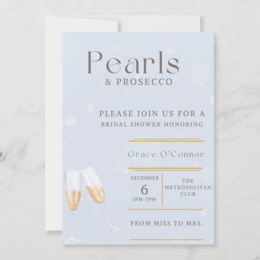 Pearls & Prosecco Bridal Shower Invitation Kaart (Voorkant)