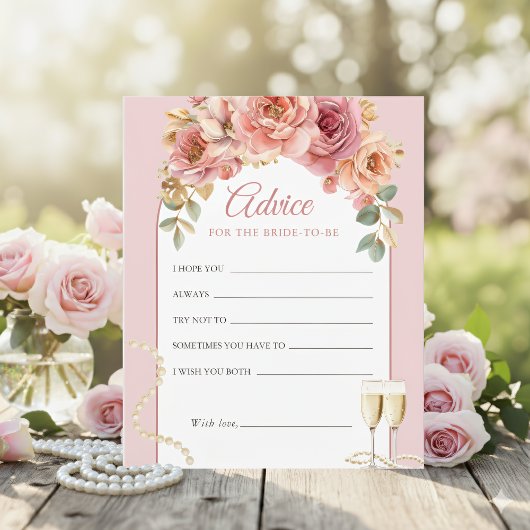 Pearls & Prosecco Bridal Shower Pink Advice Card