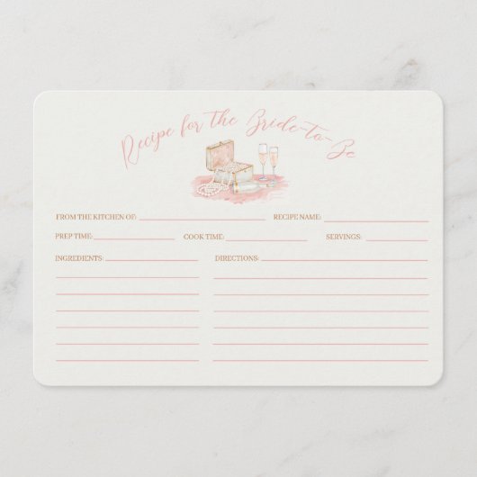 Pearls & Prosecco Bridal Shower Recipe Card Informatiekaartje (Voorkant)