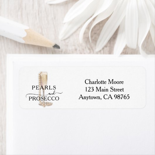 Pearls & Prosecco Bridal Shower Return Address Etiket (Insitu)
