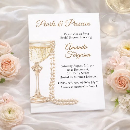 Pearls Prosecco elegant Bridal Shower Kaart
