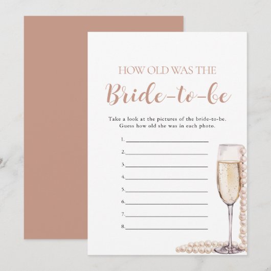Pearls & Prosecco Hoe oud was het bruid-to-be spel Kaart (Voorkant / Achterkant)