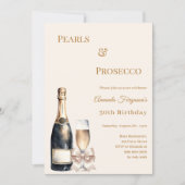 Pearls Prosecco ivory bow elegant birthday  Kaart (Voorkant)