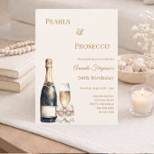 Pearls Prosecco ivory bow elegant birthday  Kaart