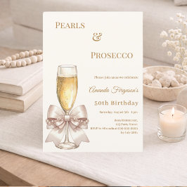 Pearls Prosecco ivory golden bow elegant birthday  Kaart