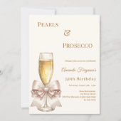 Pearls Prosecco ivory golden bow elegant birthday  Kaart (Voorkant)