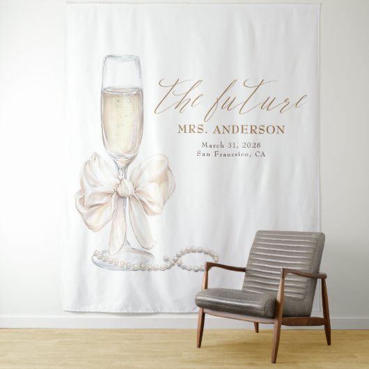 Pearls & Prosecco Mrs Photo Prop Backdrop Wandkleed (In situ)