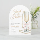 Pearls & Prosecco Pink Bow Bridal Shower Kaart (Staand voorkant)
