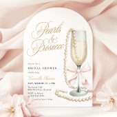 Pearls & Prosecco Pink Bow Bridal Shower Kaart