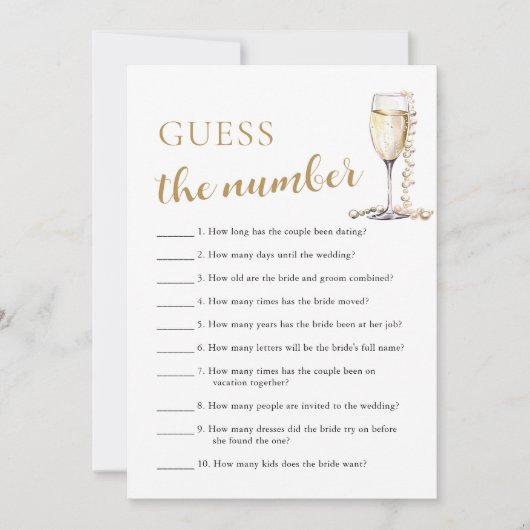 Pearls & Prosecco Raad het nummer bruidsspel Kaart (Voorkant)