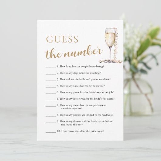 Pearls & Prosecco Raad het nummer bruidsspel Kaart (Staand voorkant)