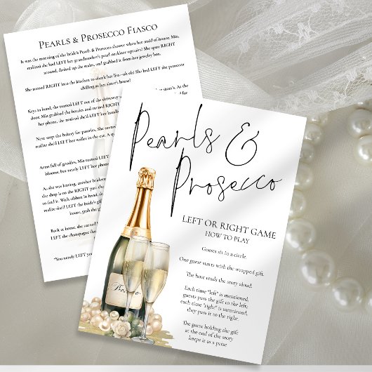 Pearls Prosecco Right Left Bridal Shower Game card Kaart