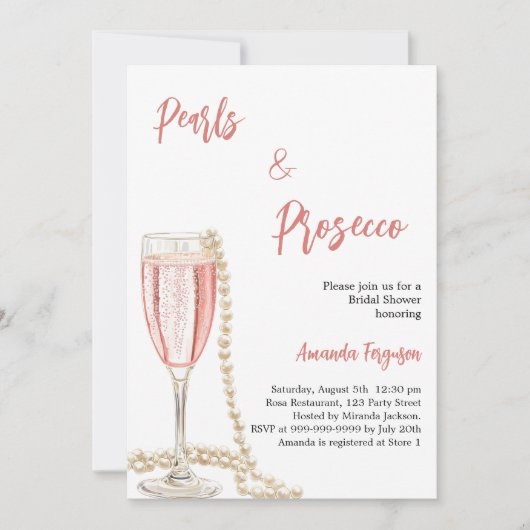 Pearls Prosecco roze script Vrijgezellenfeest Kaart (Voorkant)