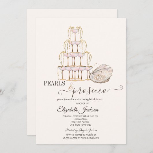  Pearls & Prosecco Seashell Cream Kaart (Voorkant / Achterkant)