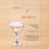 Pearls Prosecco Vrijgezellenfeest clear Acryl Uitnodigingen (Voorkant)