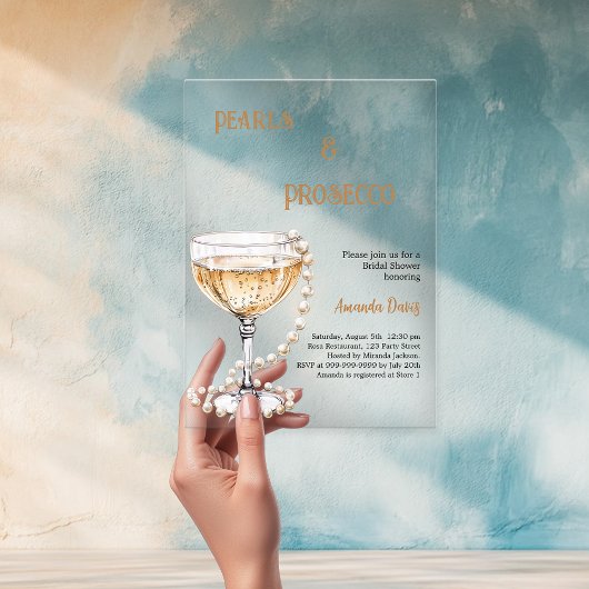 Pearls Prosecco Vrijgezellenfeest clear Acryl Uitnodigingen