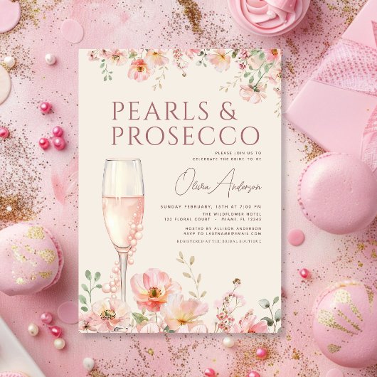 Pearls & Prosecco Wildflower Bridal Shower Kaart