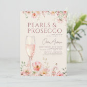 Pearls & Prosecco Wildflower Bridal Shower Kaart (Staand voorkant)