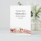 Pearls Quinceanera bedankt voor de Floral Tea Cup (Staand voorkant)