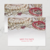 Pearls & Red Valentijn Love Jewels Save the Date Aankondigingskaart (Voorkant / Achterkant)