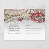 Pearls & Red Valentijn Love Jewels Save the Date Aankondigingskaart (Achterkant)