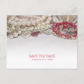 Pearls & Red Valentijn Love Jewels Save the Date Aankondigingskaart (Voorkant)