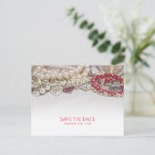 Pearls & Red Valentijn Love Jewels Save the Date Aankondigingskaart (Staand voorkant)