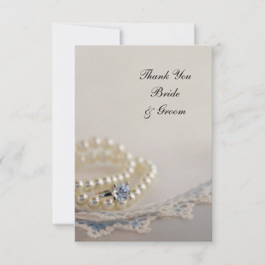 Pearls, Ring, Blue  Lace Weddenschap Dank je Bedankkaart (Voorkant)