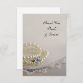 Pearls, Ring, Blue  Lace Weddenschap Dank je Bedankkaart (Voorkant / Achterkant)