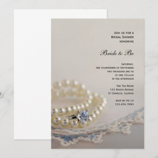 Pearls, Ring en blauw Vrijgezellenfeest Kaart (Voorkant / Achterkant)