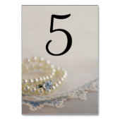 Pearls, Ring en Blue Lace Wedding Table Numbers Kaart (Voorkant)