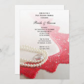 Pearls, Ring, Red  Lace Post Wedding Brunch Kaart (Voorkant / Achterkant)