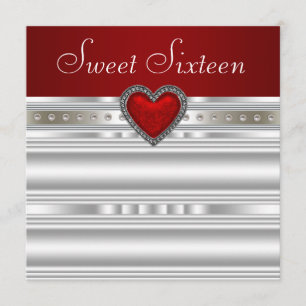 Pearls Ruby Red Heart Sweet Sixteen Birthday Kaart