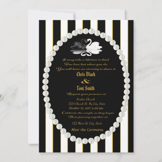 Pearls & Swans Black Striped Weddenschap Kaart (Voorkant)