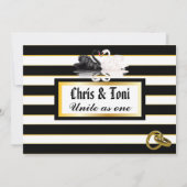 Pearls & Swans Black Striped Weddenschap Kaart (Achterkant)