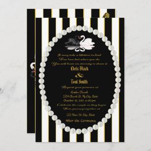 Pearls & Swans Black Striped Weddenschap Kaart