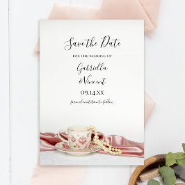 Pearls Weddenschap met roze Floral Tea Cup Save The Date