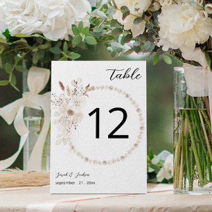 Pearls & White Floral Table Number Kaart
