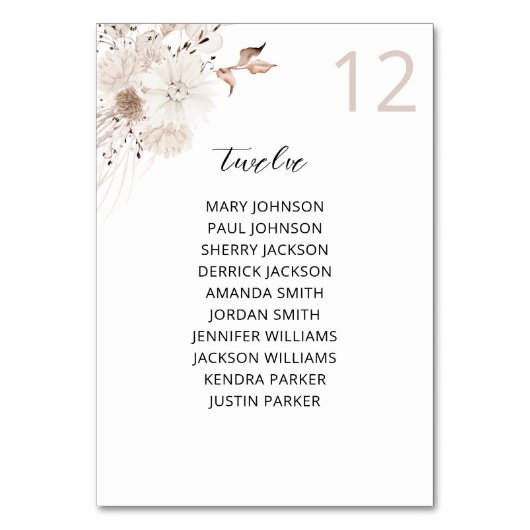 Pearls & White Floral Table Number Seating Chart Kaart (Voorkant)