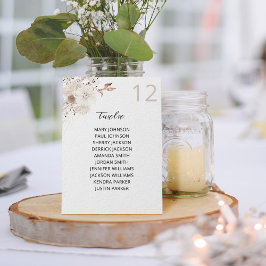 Pearls & White Floral Table Number Seating Chart Kaart