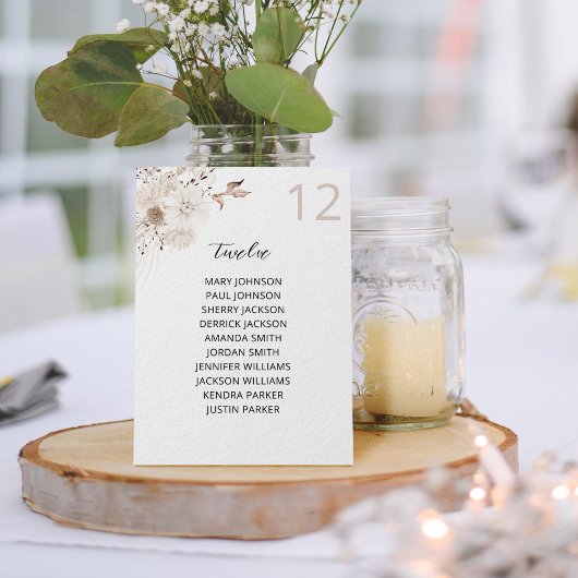 Pearls & White Floral Table Number Seating Chart Kaart
