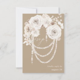 Pearls & White Floral w Meal RSVP - Beige