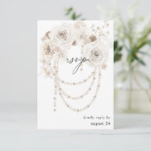 Pearls & White Floral w Meal RSVP Kaartje (Staand voorkant)